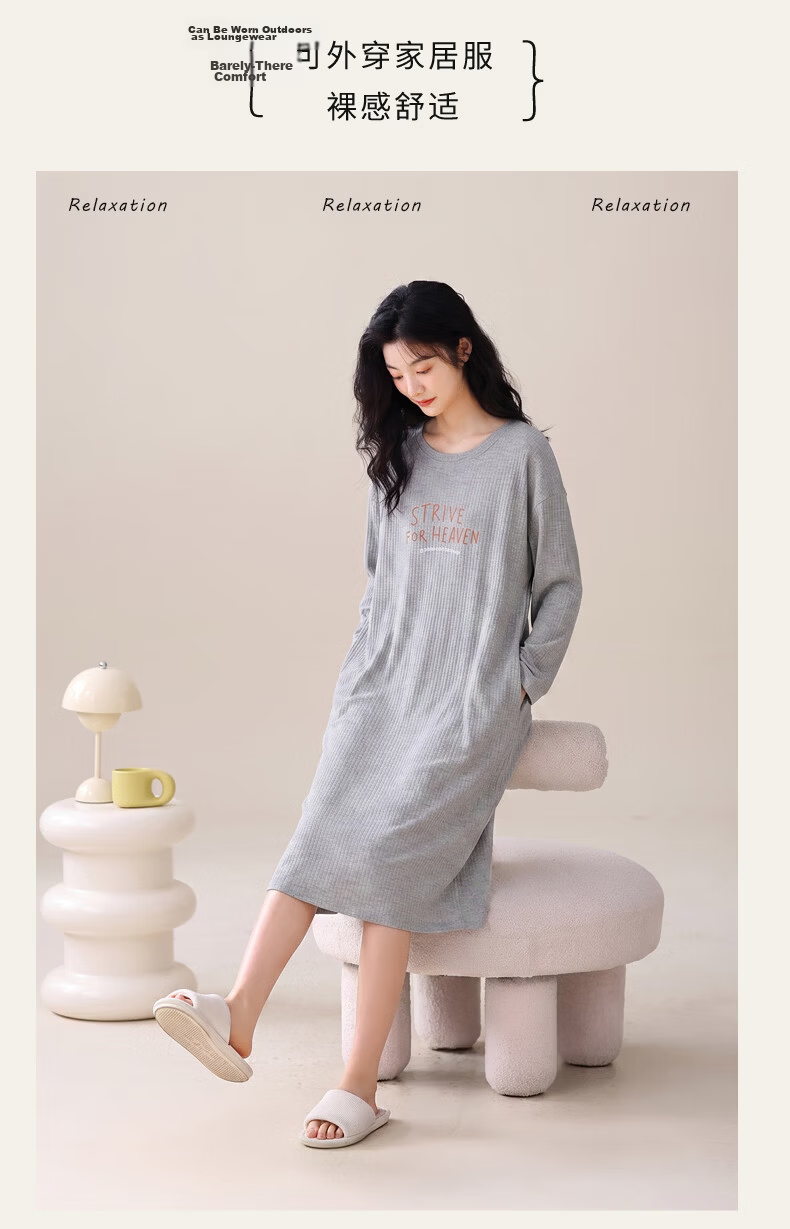 Doramae Women's Cotton Long Sleeve Nightgown Spring Autumn Casual Sleepwear Loose Fit Loungewear 2XL 38