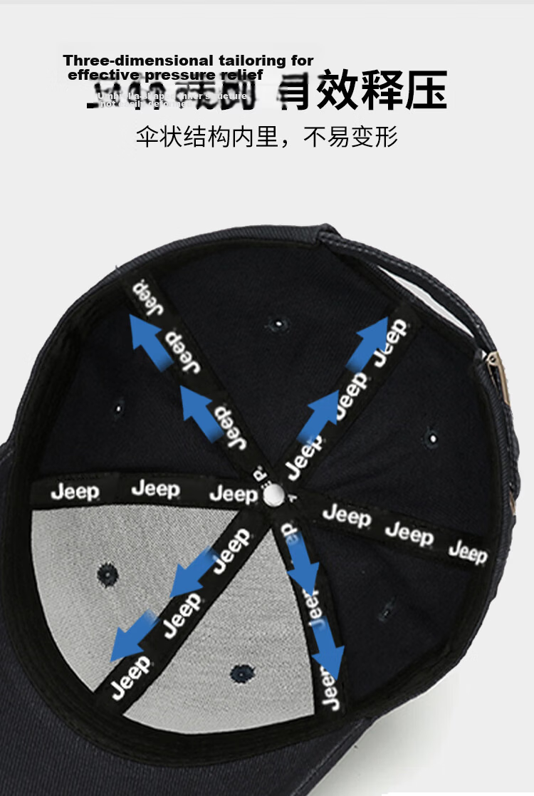 JEEP Men's Baseball Cap Autumn Pure Cotton Outdoor Trendy Sun Protection Visor Hat Unisex Black 5