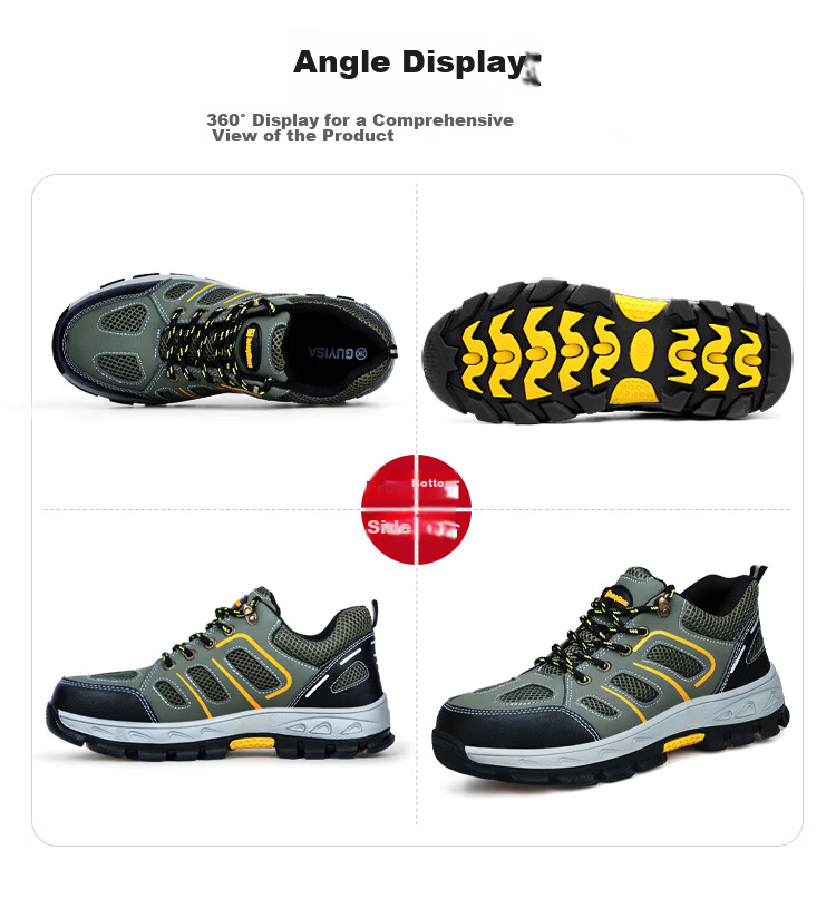 Jingtu Safety Shoes for Men, Summer Breathable Wear-Resistant Steel Toe Anti-Puncture Construction Site Work Shoes 857BK Size 39 23