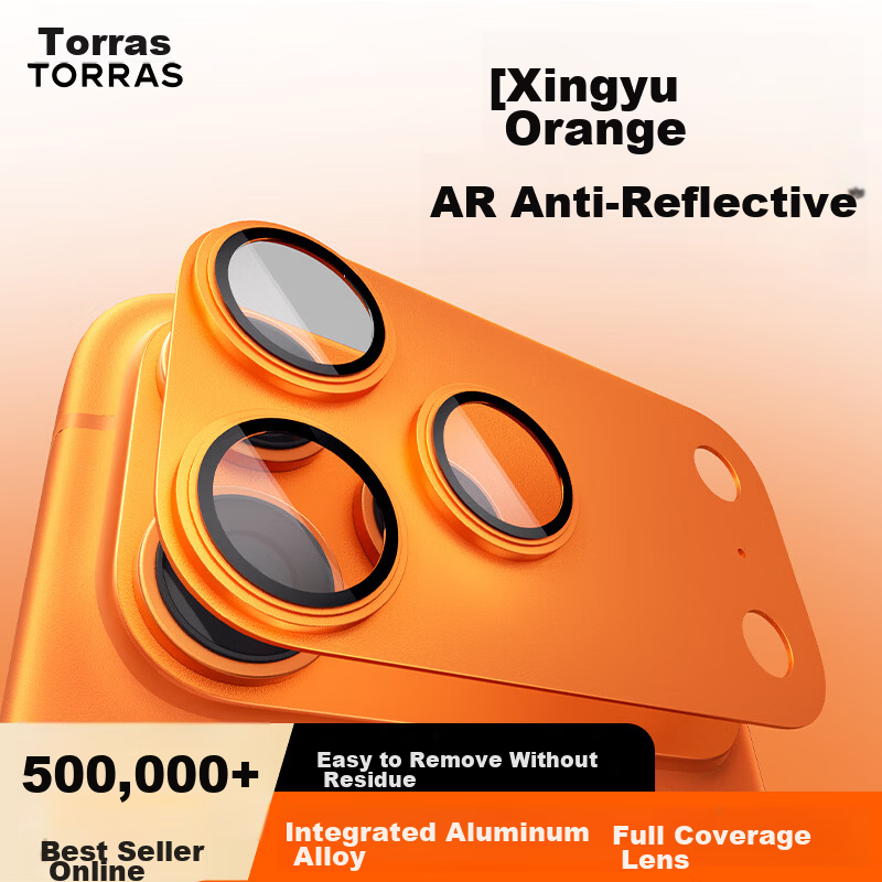Torras AR Anti-Reflective Full-Coverage Lens Protector for iPhone 17 Pro Max Aluminum Alloy Starry Orange