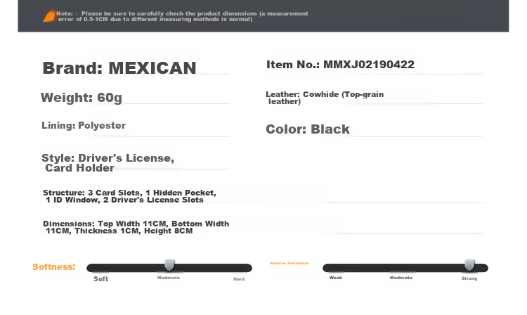 MEXICAN Business Leather ID Holder Men's First Layer Cowhide Card Case Ultra-thin Multi-card Driving License Wallet Youth 9