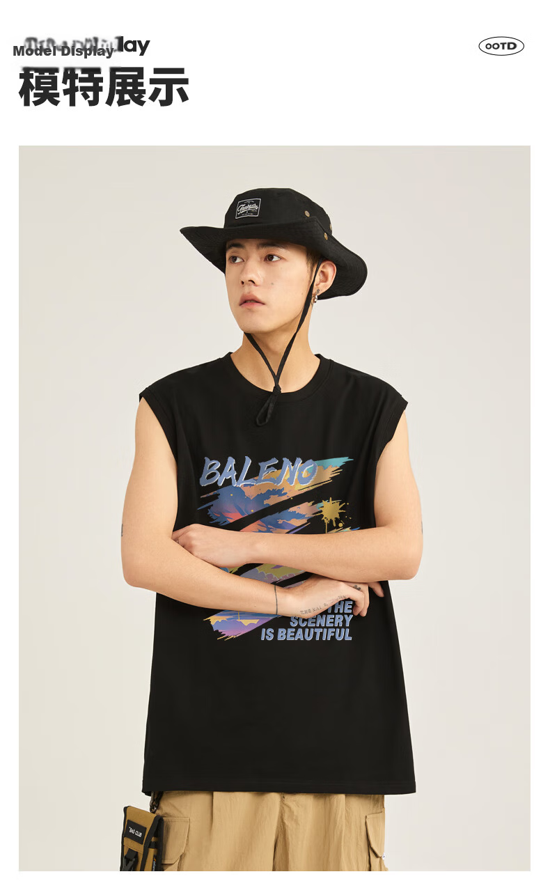 Baleno Men's Tank Top, Summer American Trendy Brand, Loose-Fitting Breathable Versatile Sleeveless Top, Youth Basketball Pure Cotton Vest 6