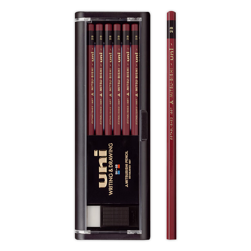 Uni Mitsubishi Back to School Gold 6B Wooden Pencil Set 12pcs/Box with Eraser 1887