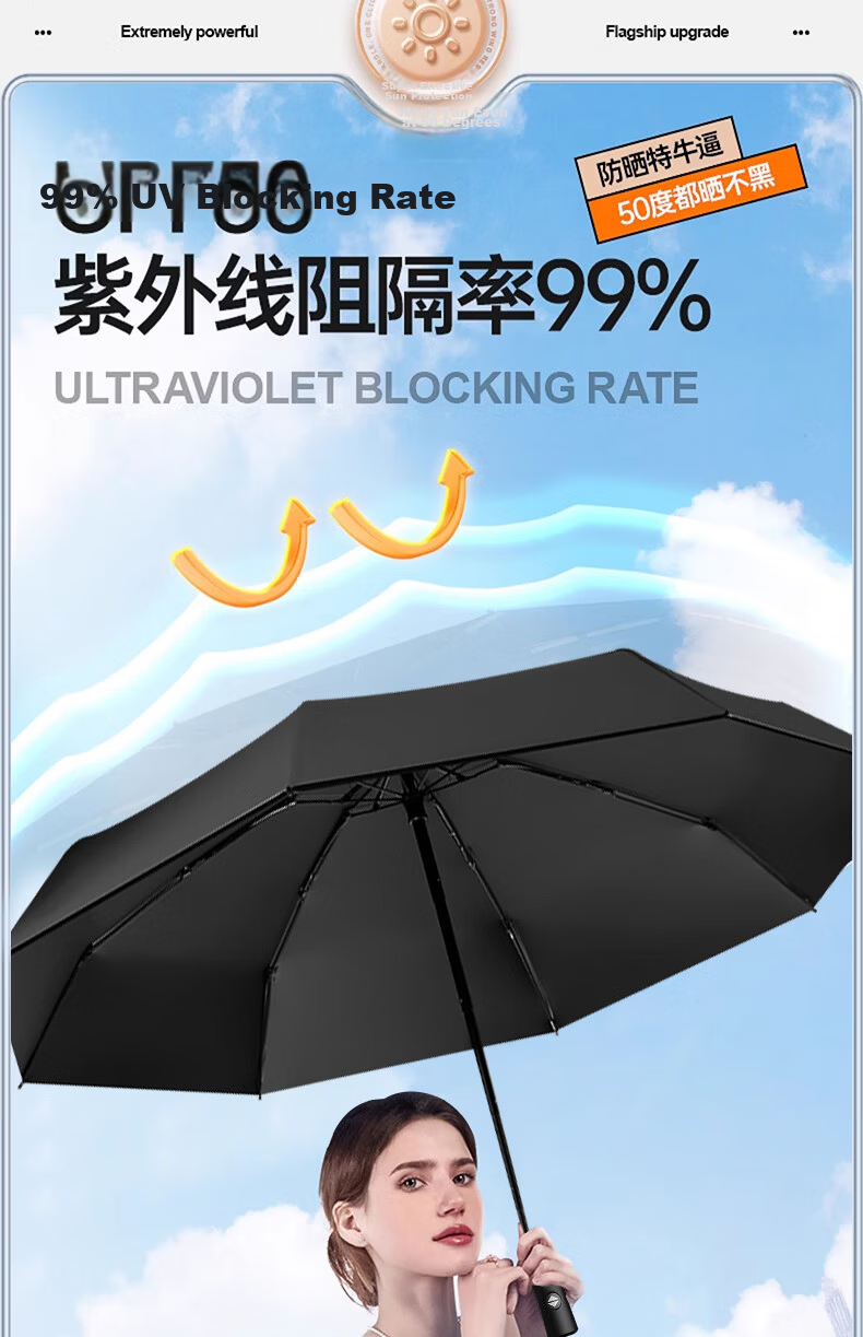 Maoli Dual-Use Automatic Umbrella, 16 Ribs, Black Rubber Coating, Impact-Resistant Fabric, Windproof Reinforced Sun Umbrella 10
