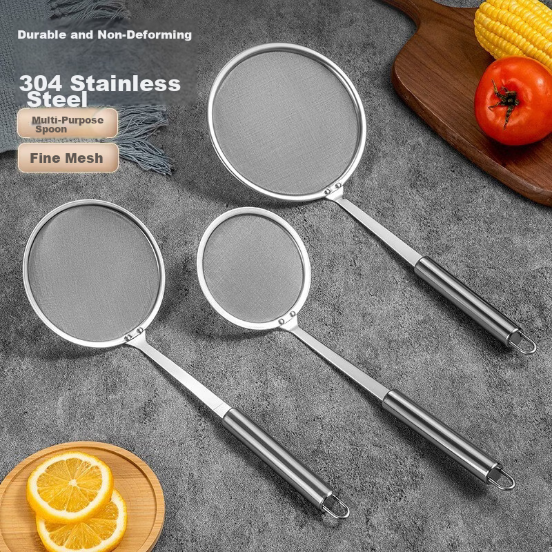 MUYA 304 Stainless Steel Fine Mesh Skimmer Strainer 100 Mesh Ultra-Fine Kitchen Oil Skimming Spoon Foam Strainer