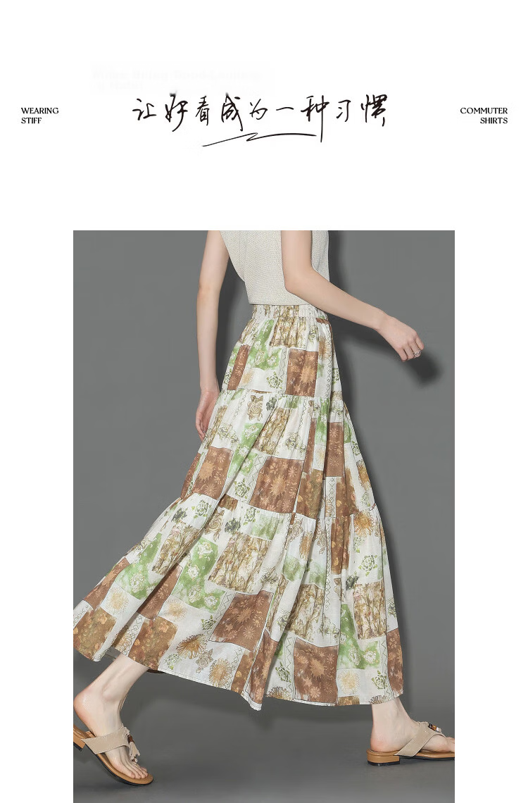 Demana Tropical Forest Summer Layered Texture Elastic Waist Printed A-Line Slimming Loose Skirt for Women Premium 13