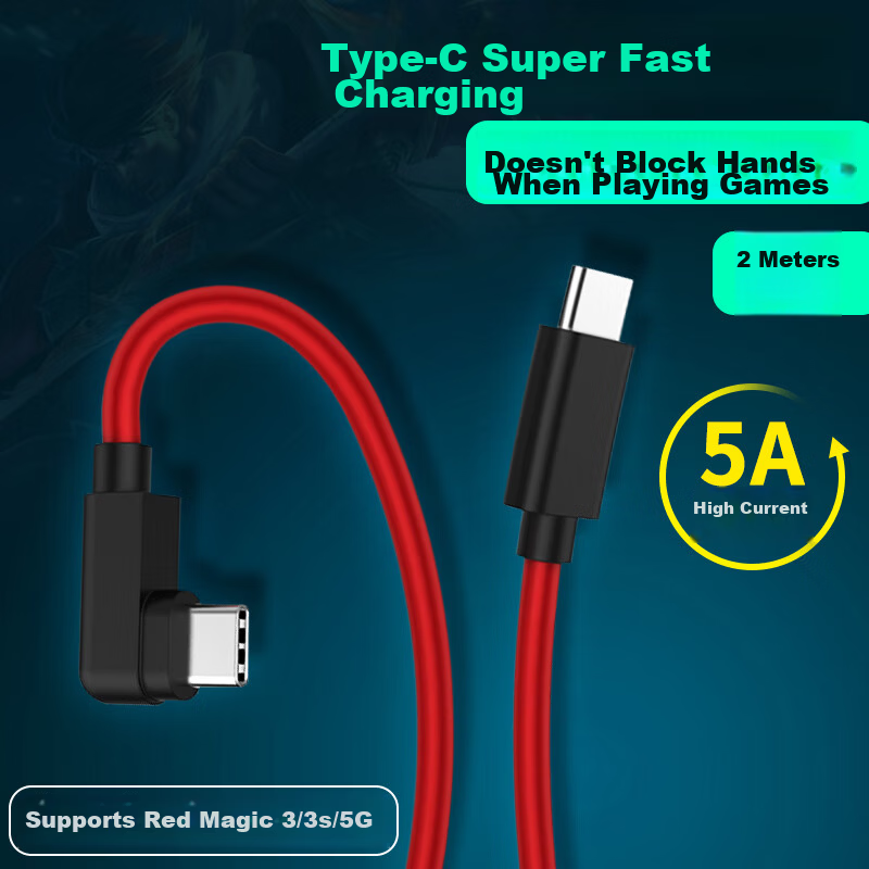 Chaofan Nubia Red Magic PD Fast Charging 2M Right-Angle Dual Type-C Cable 5A for Red Magic 8/7/7s/6s/Pro/5s/5G/3/3s Smartphones