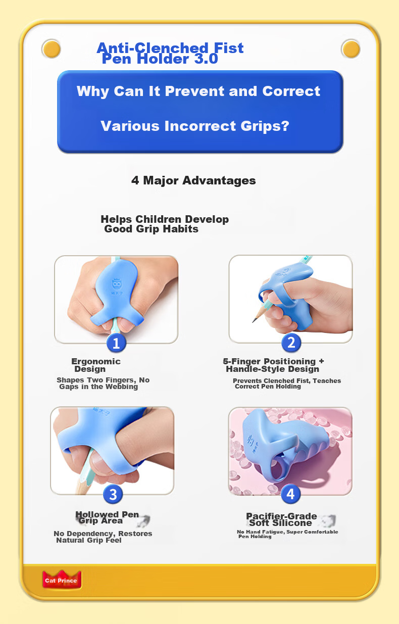 Maotaizi Elementary School Student Anti-Fist Posture Corrector, Pen Grip Corrector for Kindergarten Beginners, Wrist Fixator for Writing, Pen Holder, Children's Corrector, Blue 3