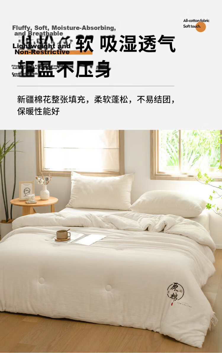 Hengyuanxiang A-Class 100% Xinjiang Cotton Quilt 180x220cm 4 Jin Spring and Autumn Quilt Four Seasons Air Conditioning Cotton Quilt 10