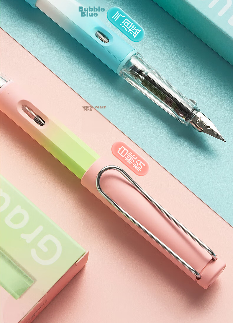 M&G Stationery Large Fu Da Gui Refillable Ink Cartridge Fountain Pen Set (1 Fountain Pen + 2 Pure Blue Ink Cartridges, 3.4mm) Student School Writing HAFP2483 Green Barrel 5