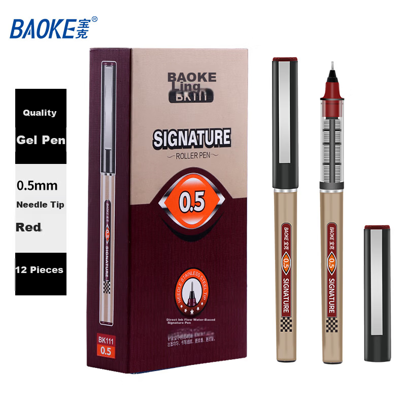 BAOKE BK111 0.5mm Red Needle Tip Gel Pen Student Exam Neutral Signature Pen 12pcs/Box