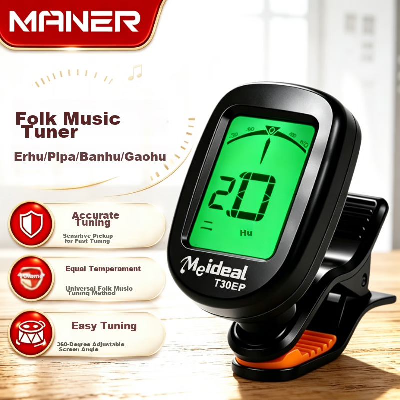 Maner Musical Instrument Erhu Tuner Jinghu Banhu Gaohu Electronic Tuner for Medium/Large/Small Ruan Pipa Professional Electronic Tuner