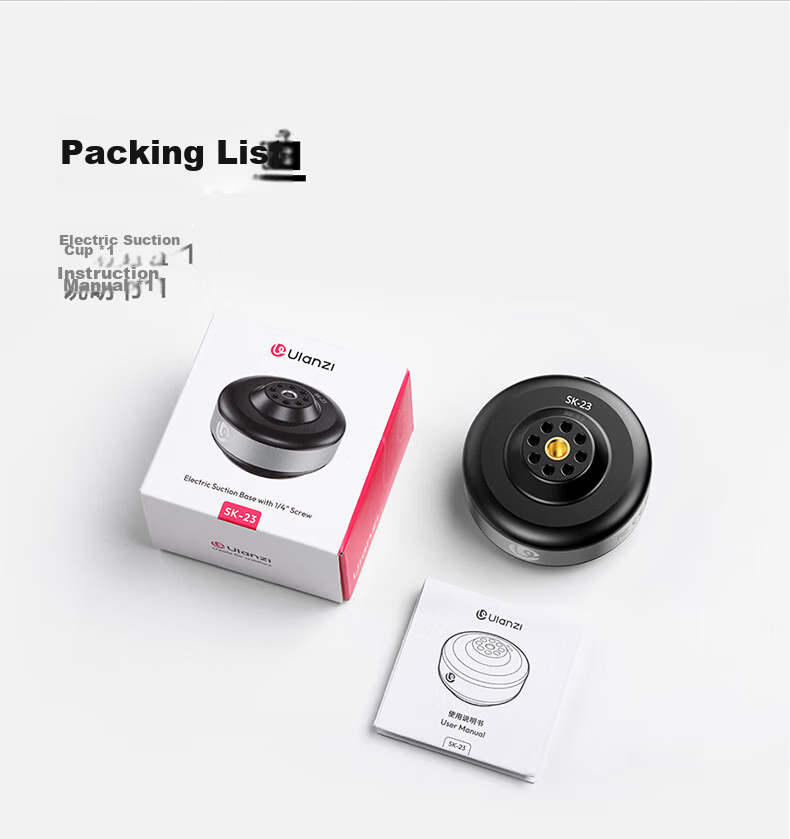 Ulanzi SK-23 Electric Suction Cup Mount for DJI Action 5 Pro/4 Car Glass Shooting GoPro Sports Camera Mobile Phone Vacuum Suction Base 13