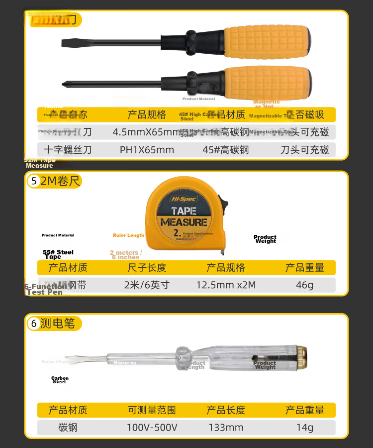 Ximeng Portable Household Tool Kit Set Pliers Screwdriver Hammer Complete Home Hardware Tools 5