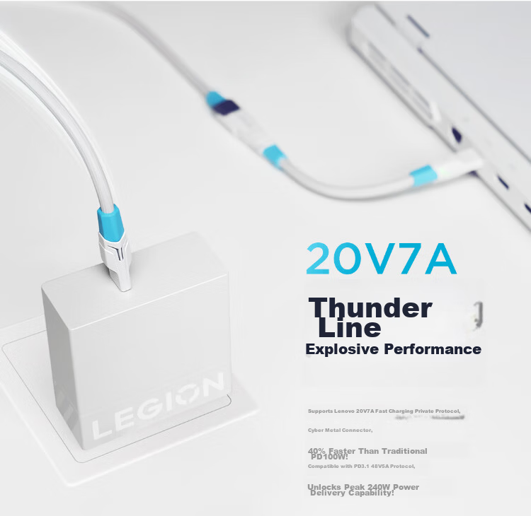 Lenovo Savior USB-C to C Cable, 7A Ultra-Fast Charging, up to 140W Ultra-Power Supply, Compatible with Multiple Fast Charging Protocols, Built-In E-Mark Chip, 1.5-Meter Thickened Cable Core 3