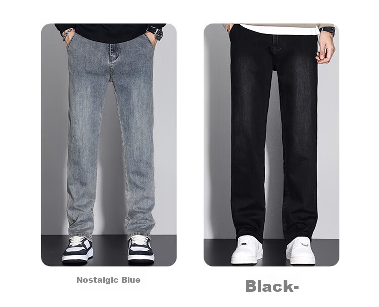 PLAYBOY Men's Jeans Autumn Winter Loose Straight Leg Casual Pants Black 28 8