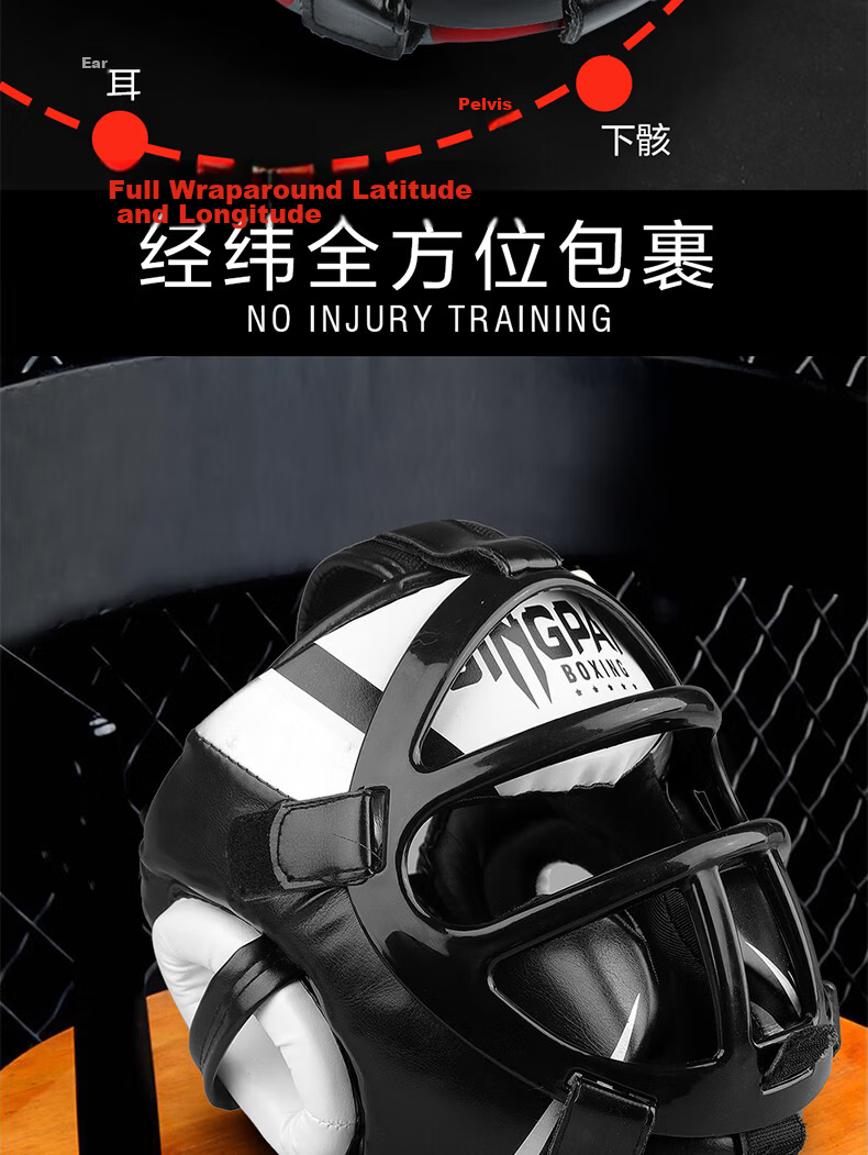 Competitive adult and children's face protection boxing helmet, MMA headgear, Taekwondo head guard, mouth guard - Black, Size S 10