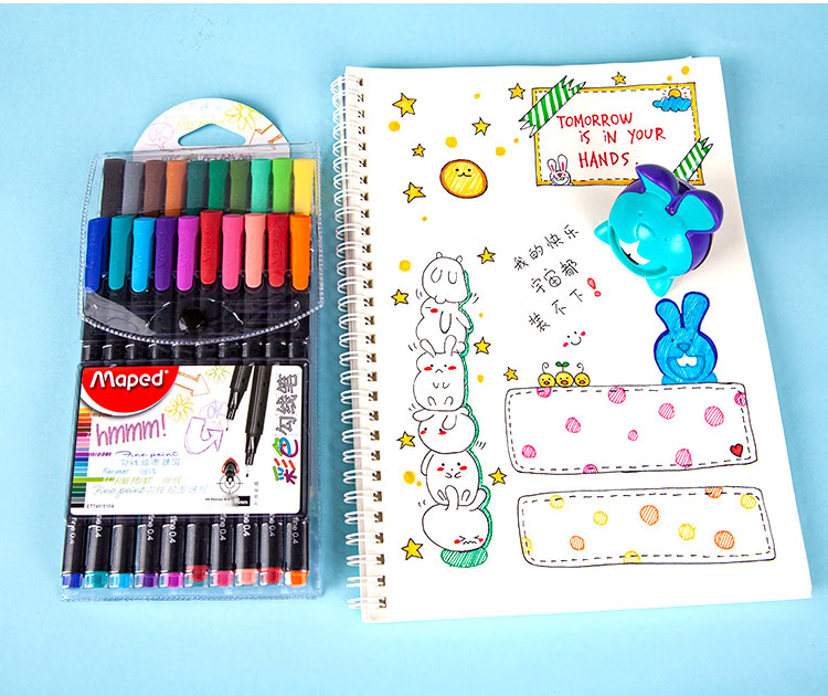 Maped Color Markers, 0.4mm/20 Colors, Multi-Color Water-Based Pens with Metal Tips, for Journaling And Drawing, Student Outlining Pens, Office Stationery 749151 11