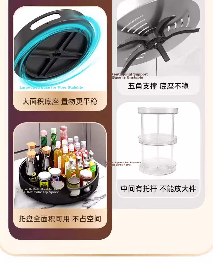 Eight Thousand Lines Rotating Spice Rack Kitchen Soy Sauce Vinegar Seasoning Bottle Storage Tray Rotatable Single-Layer Large Size 4