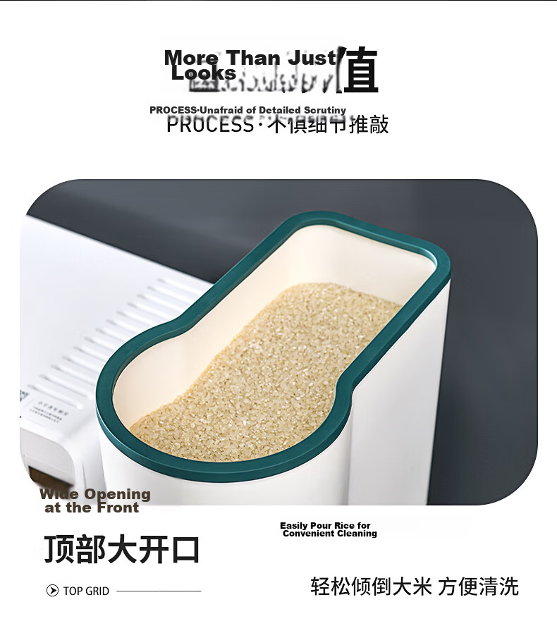 JEKO&JEKO Rice Storage Container, Insect-Proof And Moisture-Proof, Food-Grade Sealed Automatic Rice Dispenser, Rice Bin Storage Box, Light Gray, 20 Jin Capacity 16