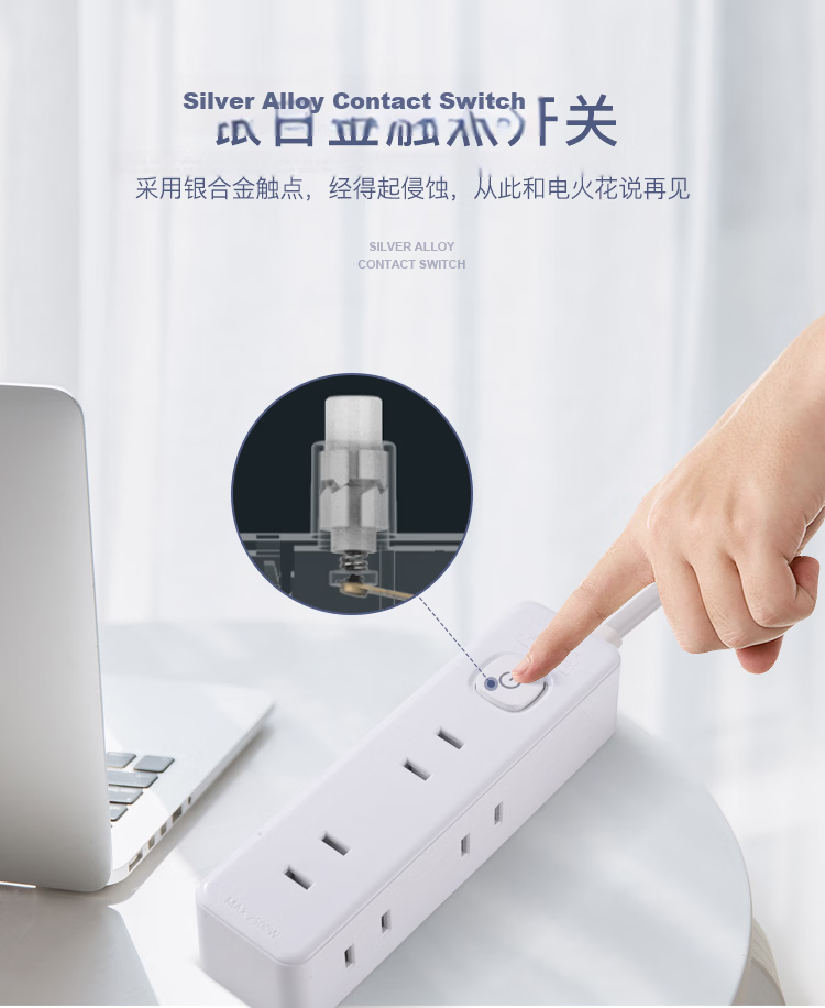 Cici Ultra-Thin Flat Head Mini Power Strip Wall-Mounted Two-Prong Adapter Mini Compact Student Dormitory Home Extension Cord [2-Prong Plug] 6 Outlets 1.8m Cable X003 8