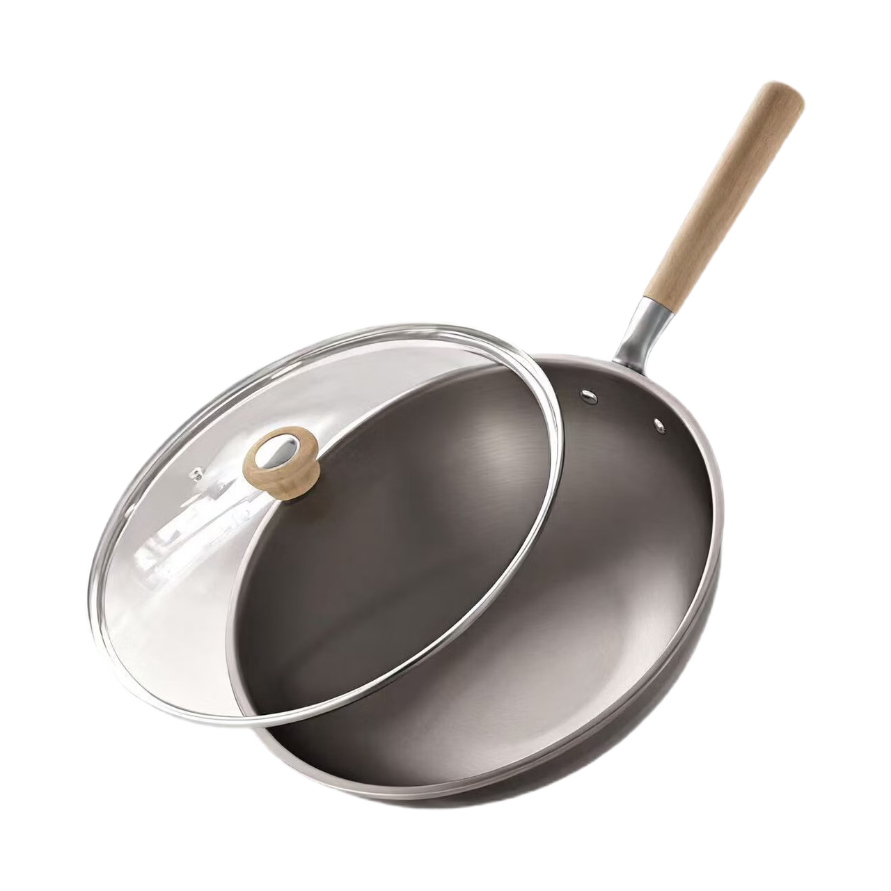 JD Original Titanium Woven Pure Titanium Wok Pro, Household Non-Coated Stir-Fry Flat Bottom Pan, Compatible with Induction And Gas Stoves, 30cm
