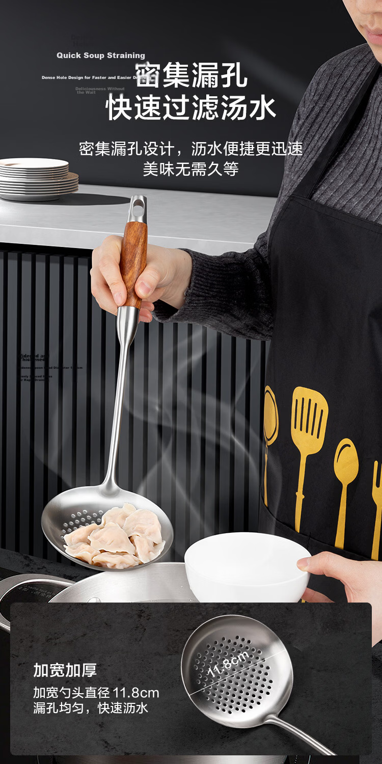 JD Original Spatula, Ladle, Soup Spoon, Anti-Corrosion, Rust-Resistant, High-Purity Pure Iron [Long Handle Heat-Resistant] Set 10