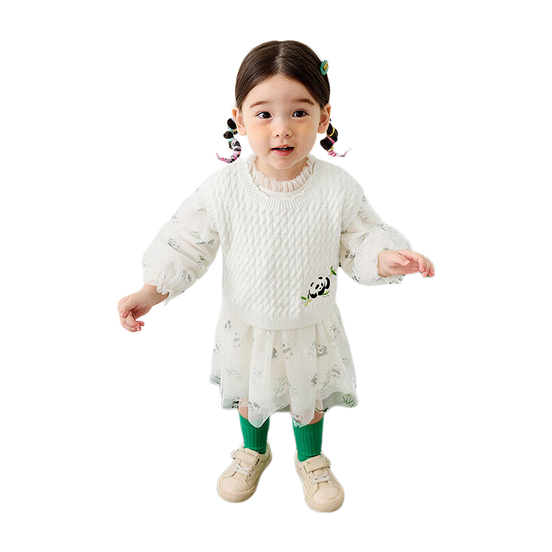 Minibala Girls' Tulle Dress Set with Soft Knitted Vest, Sweet Baby Outfit