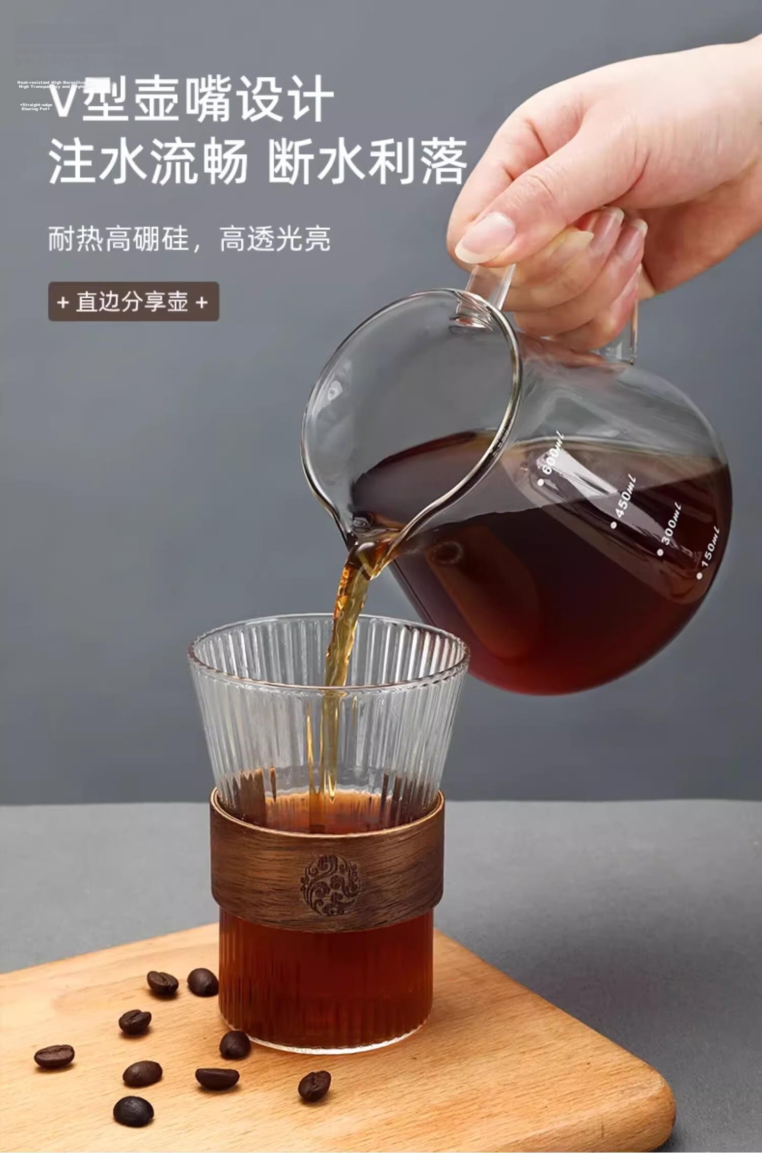 TEOTM Pour-Over Coffee Set Coffee Pot Filter Cup Sharing Pot Cold Brew Coffee Maker High Borosilicate Glass Filter Cup Set 7