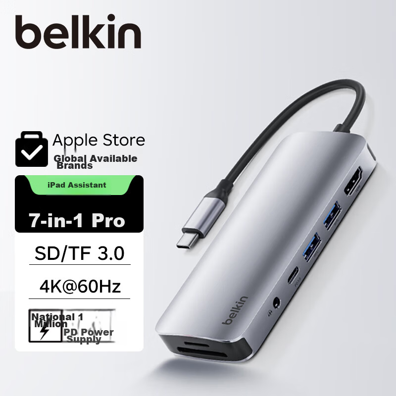 BELKIN Angled Type-C Hub for Apple iMac, 6-in-1 Docking Station with TF/SD Card Reader, USB, Ethernet, HDMI, Thunderbolt Compatible INC011