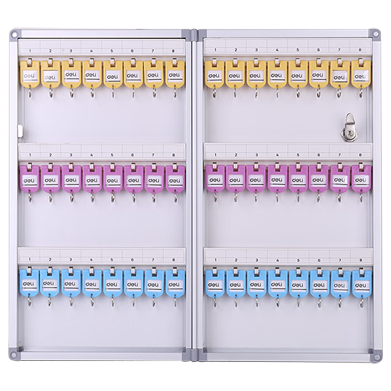 Deli 48-Slot Aluminum Alloy Key Management Box with Lock, Key Organizer Storage Cabinet with Key Tags, Silver