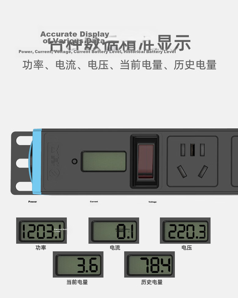 Kyfen PDU Desktop Gaming Cabinet Power Strip/power Bar/power Outlet Strip/power Extension Cord, 10A 6-Outlet Master Control, Total Length 3 Meters, Dual Switches 11