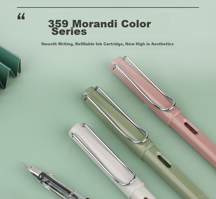 HERO Fountain Pen 359 Posture Correction EF Nib Thin and Thick Craft Student Calligraphy Pen with 6 Random Ink Cartridges Iridium Nib Signature Pen Morandi Deep Blue 1