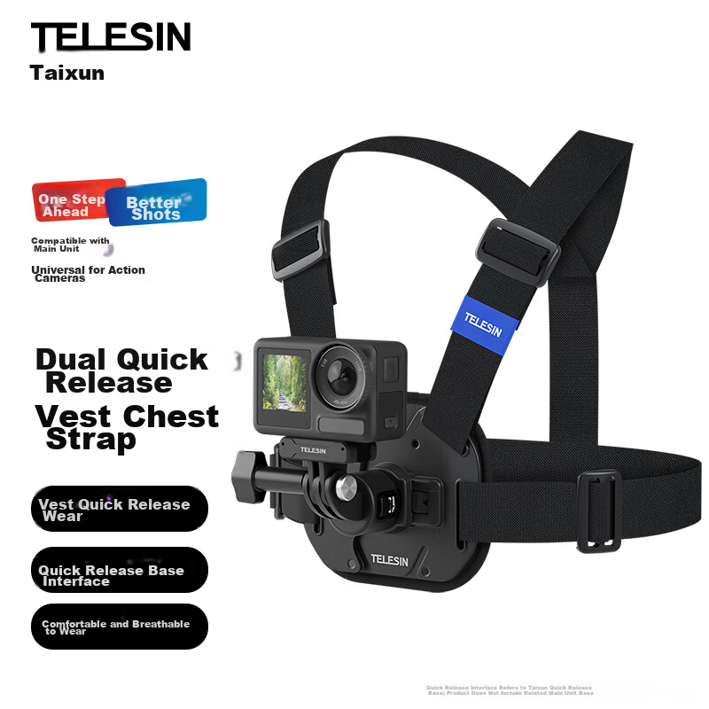 TELESIN Chest Strap Compatible with GoPro DJI Action4 5 Pro/6 Sports Camera Front Mount Insta360 First-Person View Nano Chest Strap