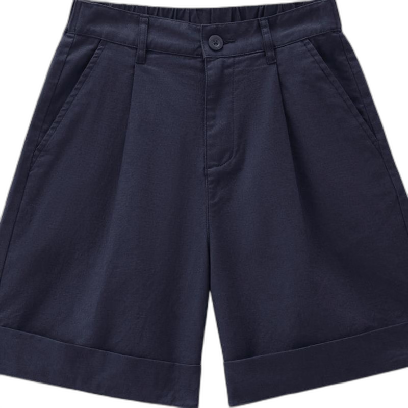 Giordano Women's Summer New Cotton Linen Pleated Semi-Elastic Waist Straight Casual Shorts 13406306