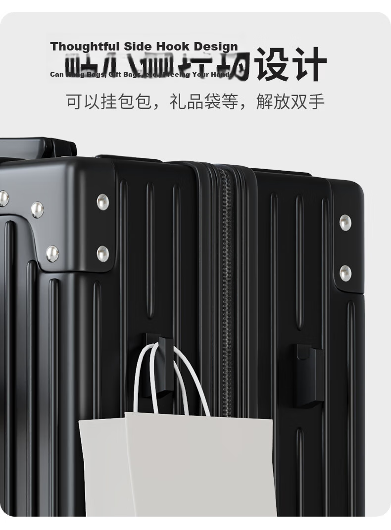 Vantiiear Luggage, Men's 24-Inch Large Capacity Suitcase, Trolley Case for Air Travel, Password Lock Suitcase for Women, Leather Case, Rose Gold Color 13