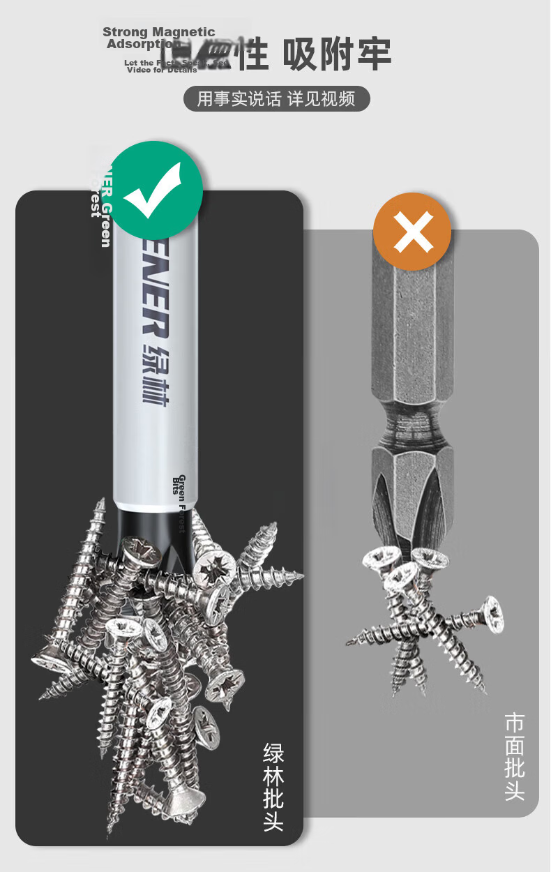 GREENER Anti-Slip Phillips Bit Set 65+70+90+150mm Tungsten Steel Strong Magnetic Household Electric Screwdriver Bits 4