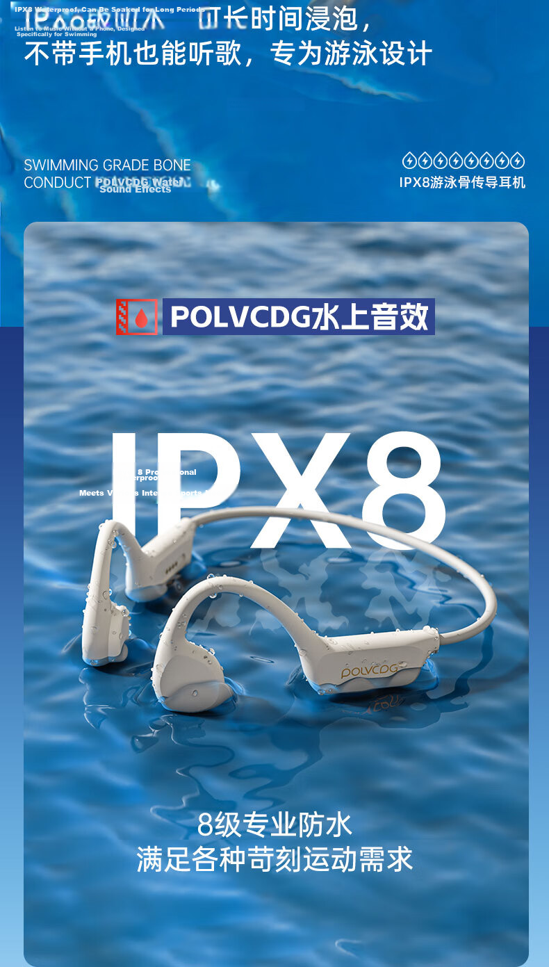 Platinum X7 Bone Conduction Bluetooth Earphones Open-Ear Professional Swimming Wireless Sports Earphones Running Fitness Cycling Anti-Drop Waterproof Sweatproof Long Battery Life 5