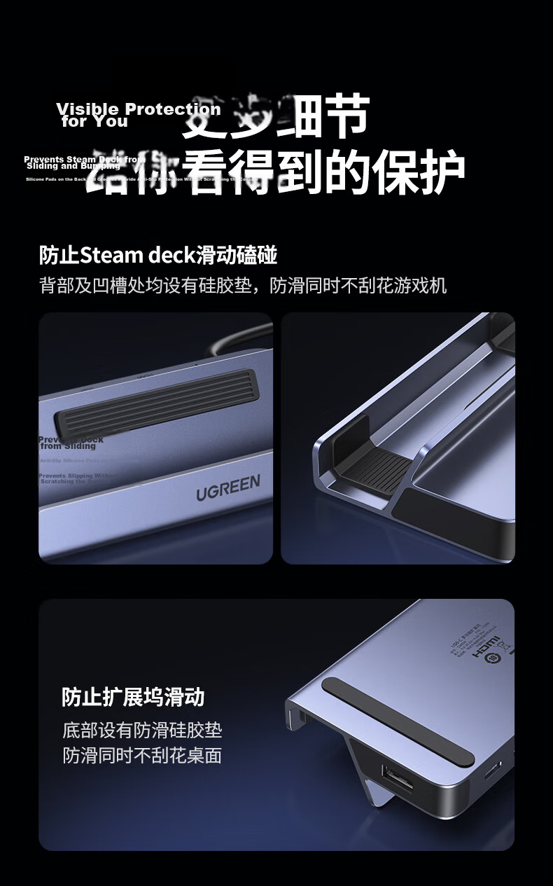 UGREEN Compatible with Steam Deck/OLED/ROG Expansion Dock, Xbox Series X|S Expansion Dock, Legion Go Phone/Tablet Expansion Dock, DP1.4 Screen Mirroring, 4K 120Hz 23