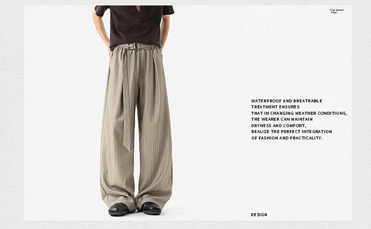 Dingfengbaoluo Men's Summer Loose Fit Striped Suit Pants Linen Texture Casual Trousers JUC32 Dark Gray 2XL 14