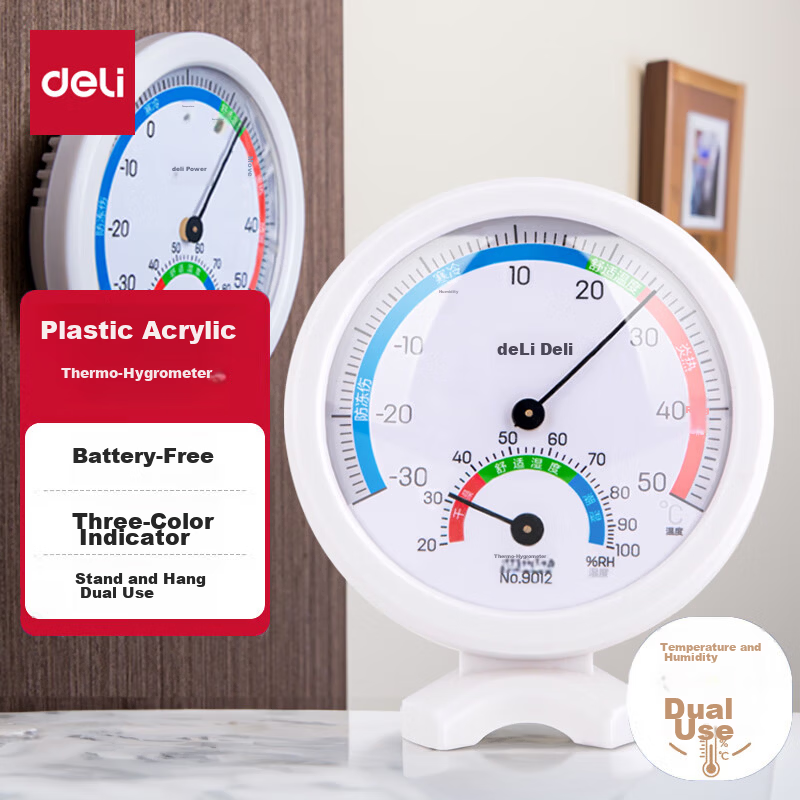 Deli Home Indoor Temperature and Humidity Meter Baby Room Thermometer Hygrometer White 9016