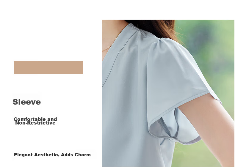 Jeanswest Women's Shirt 2026 Summer Short Sleeve Elegant Versatile Fashion V-Neck Solid Color Top Blue XL 5