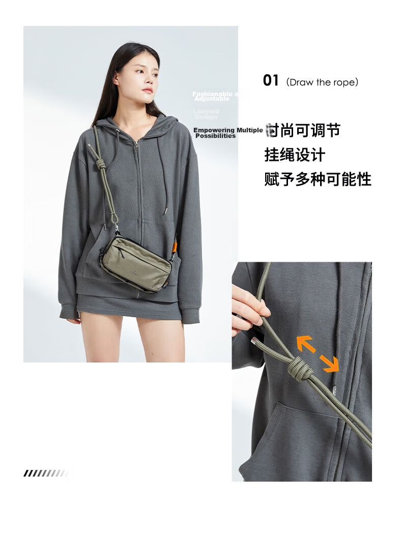 SANWA Shoulder Crossbody Bag for Women, Phone Pouch for Men, Business Dual-Phone Bag, Cordura Wear-Resistant Outdoor Small Bag, Horizontal Style in Tea Gray-Gree 4