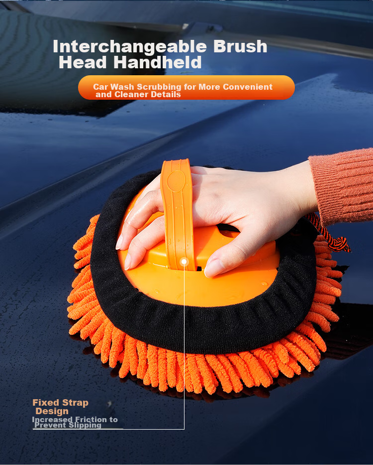 Yisida 108cm Car Wash Mop with Chenille Soft Bristles, Non-Scratch Car Cleaning Tool, Telescopic Curved Handle Car Wash Brush 5