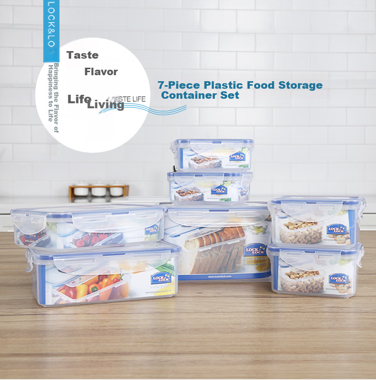 LOCK&LOCK Plastic Sealed Food Storage Containers Set, Kitchen Freezer Food Preservation Storage Box, 7-Piece Set 1