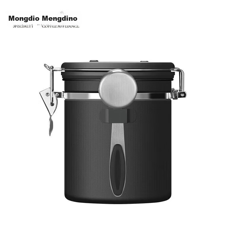 Mongdio Coffee Bean Airtight Storage Jar Upgraded Transparent One-Way Valve 304 Stainless Steel Coffee Canister