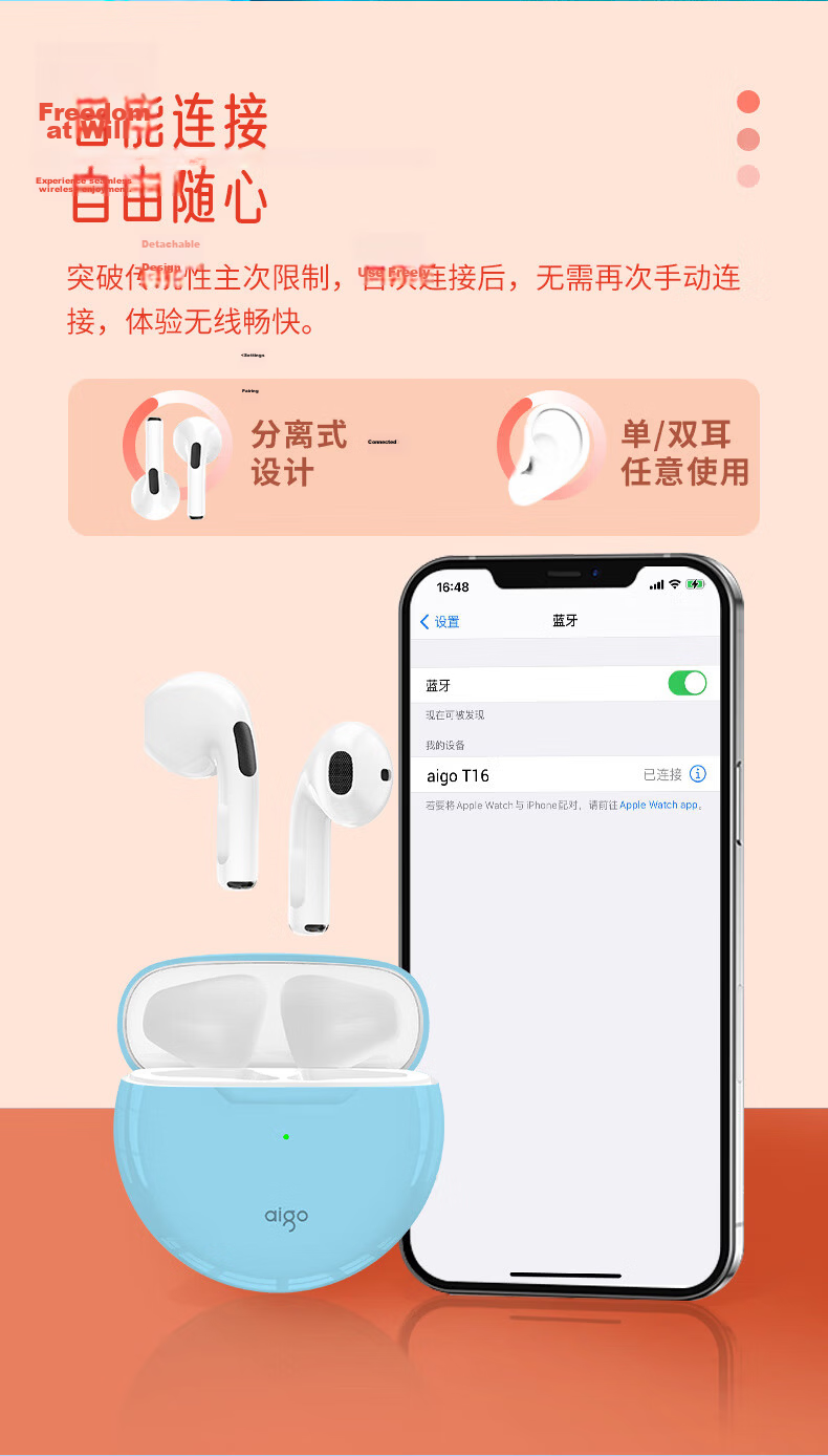 Aigo Patriot True Wireless Bluetooth Earbuds Semi-In-Ear Gaming Sports Running Headphones Compatible with Apple Xiaomi Android 7