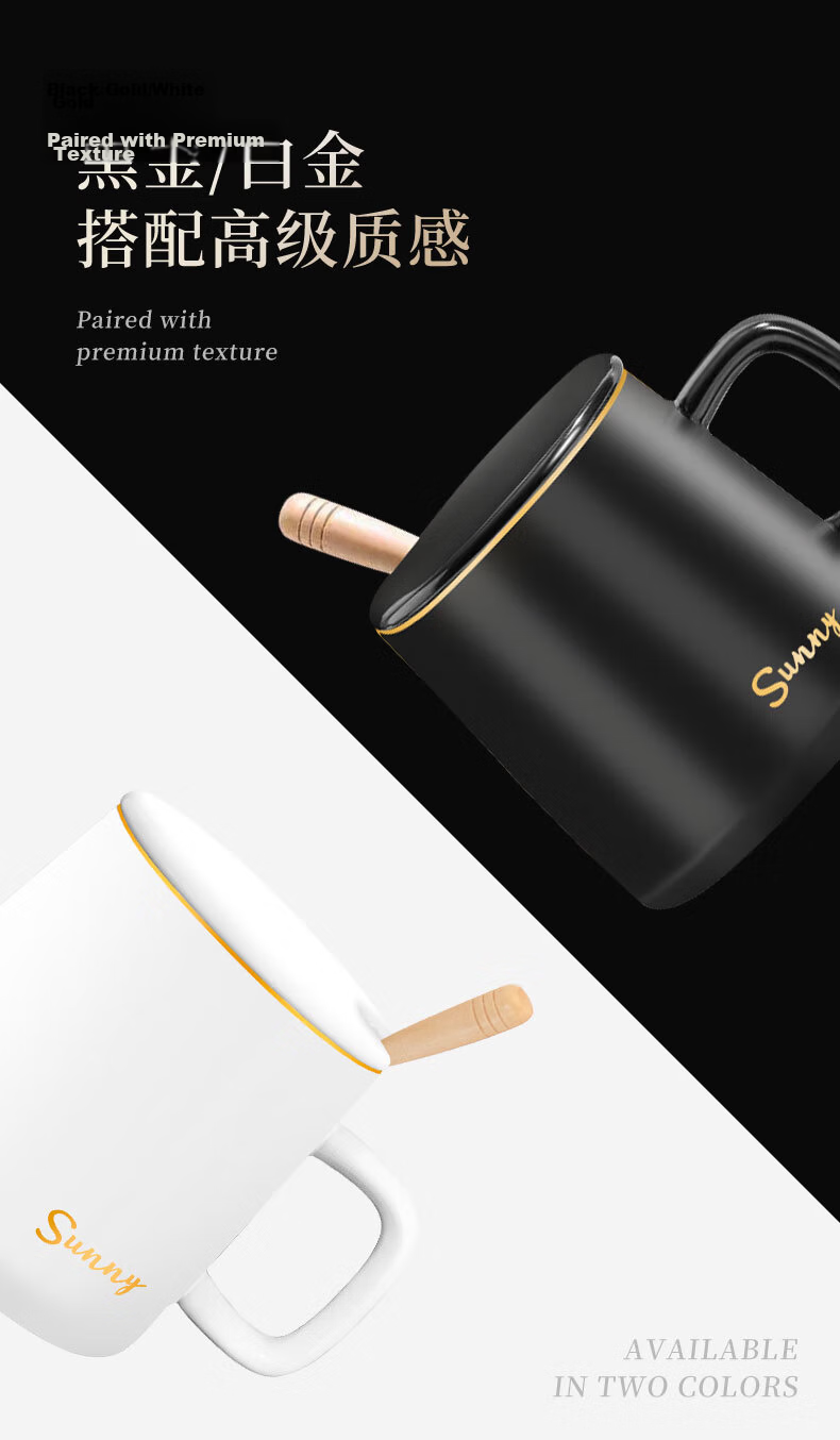 Chuanqi Ceramic Coffee Mug with Spoon and Lid, White 350ml, Milk Breakfast Water Cup 3