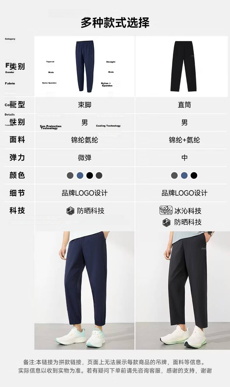 361° Men's Pants, Summer Sun Protection Casual Sports Trousers, Loose-Fitting Thin Running Pants with Elastic Cuffs, Cropped Pants, 652414706H-4 1