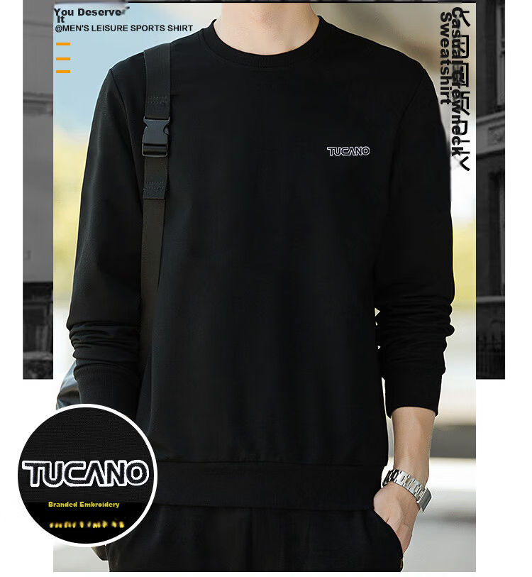 TUCANO Sweatshirt, Men's Trendy Loose Round Neck Long-Sleeve T-Shirt, Base Layer, Student Fashion Casual Pullover Top, Men's Clothing 3